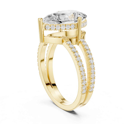 3 Carat Pear Cut Lab Grown Diamond Engagement Ring with Pavé Band