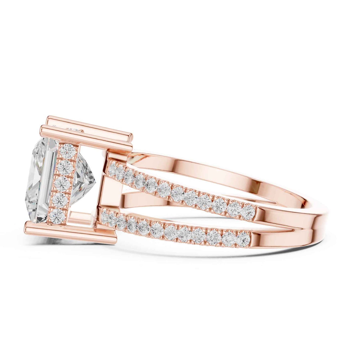 3 Carat Princess Cut Lab Grown Diamond Engagement Ring with Pavé Band