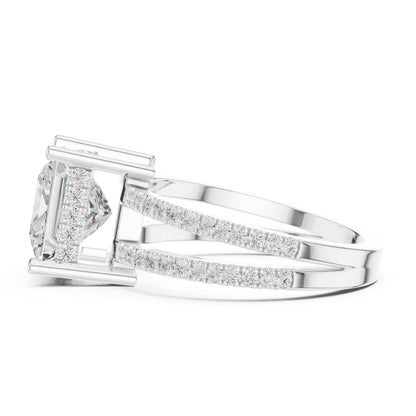 3 Carat Princess Cut Lab Grown Diamond Engagement Ring with Pavé Band