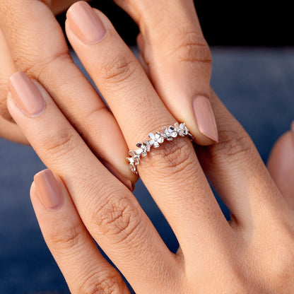 Flower Petal ,925 Silver Promise Moissanite Diamond Ring