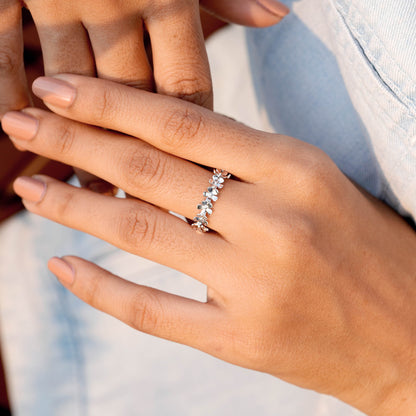 Flower Petal ,925 Silver Promise Moissanite Diamond Ring
