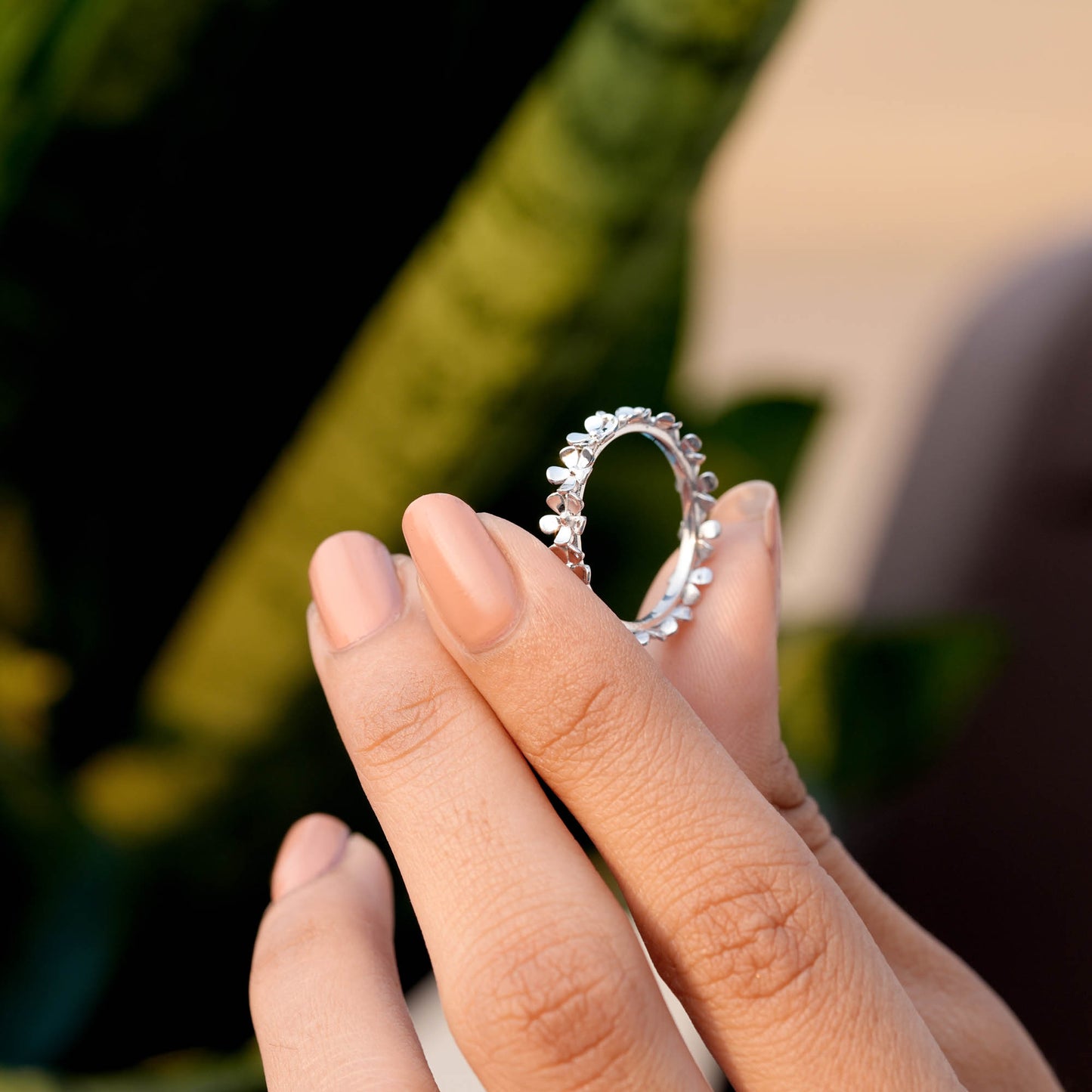Flower Petal ,925 Silver Promise Moissanite Diamond Ring