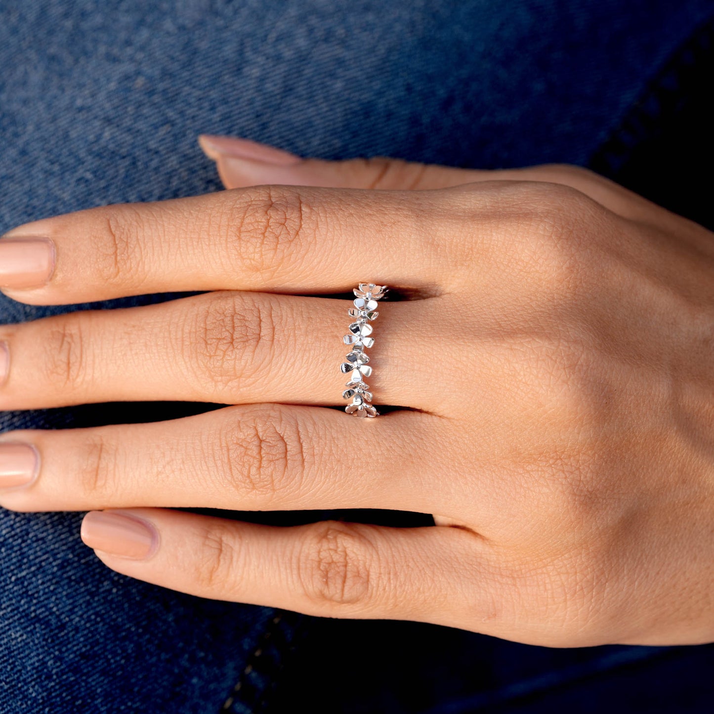 Flower Petal ,925 Silver Promise Moissanite Diamond Ring