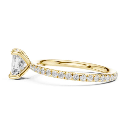 1 Carat Cushion Cut Diamond Engagement Ring with Pavé Side Diamonds