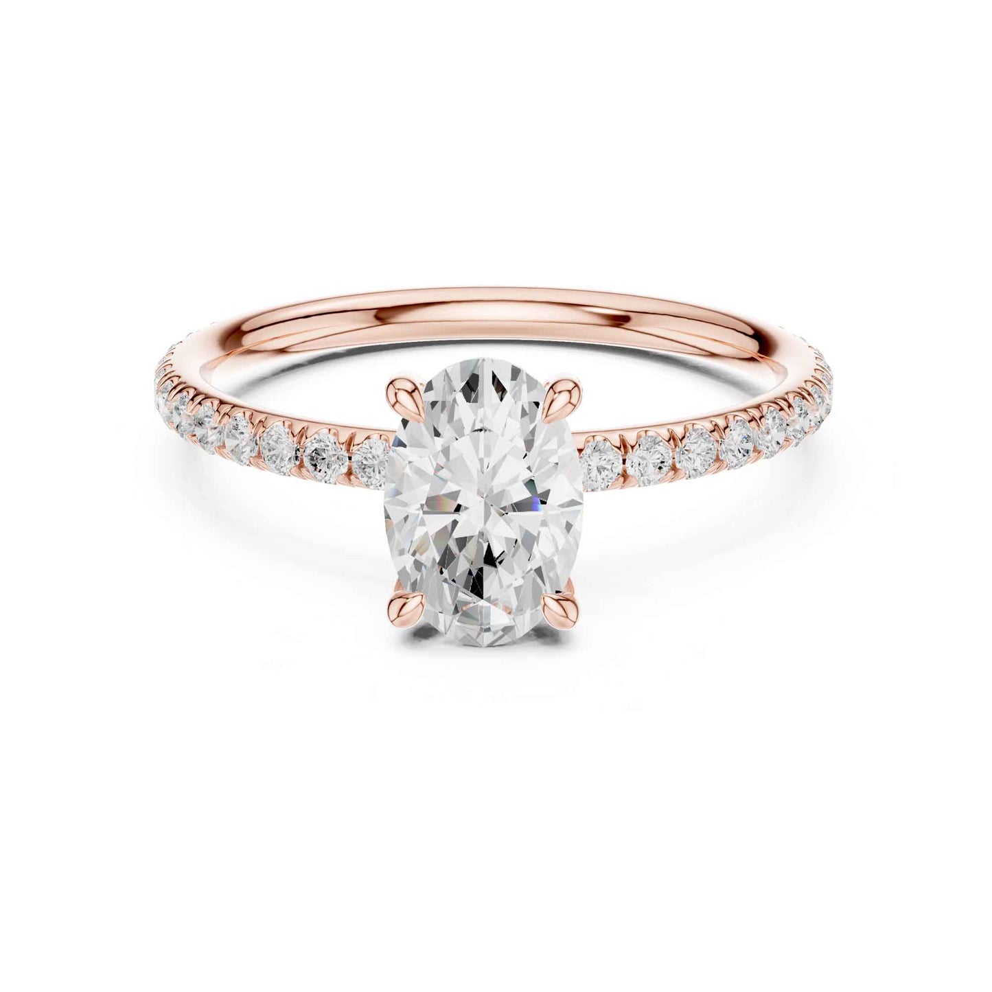 1 Carat Oval Cut Lab Grown Diamond Engagement Ring with Pavé Band