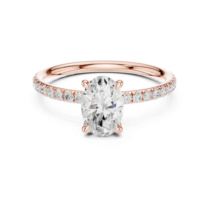 1 Carat Oval Cut Lab Grown Diamond Engagement Ring with Pavé Band