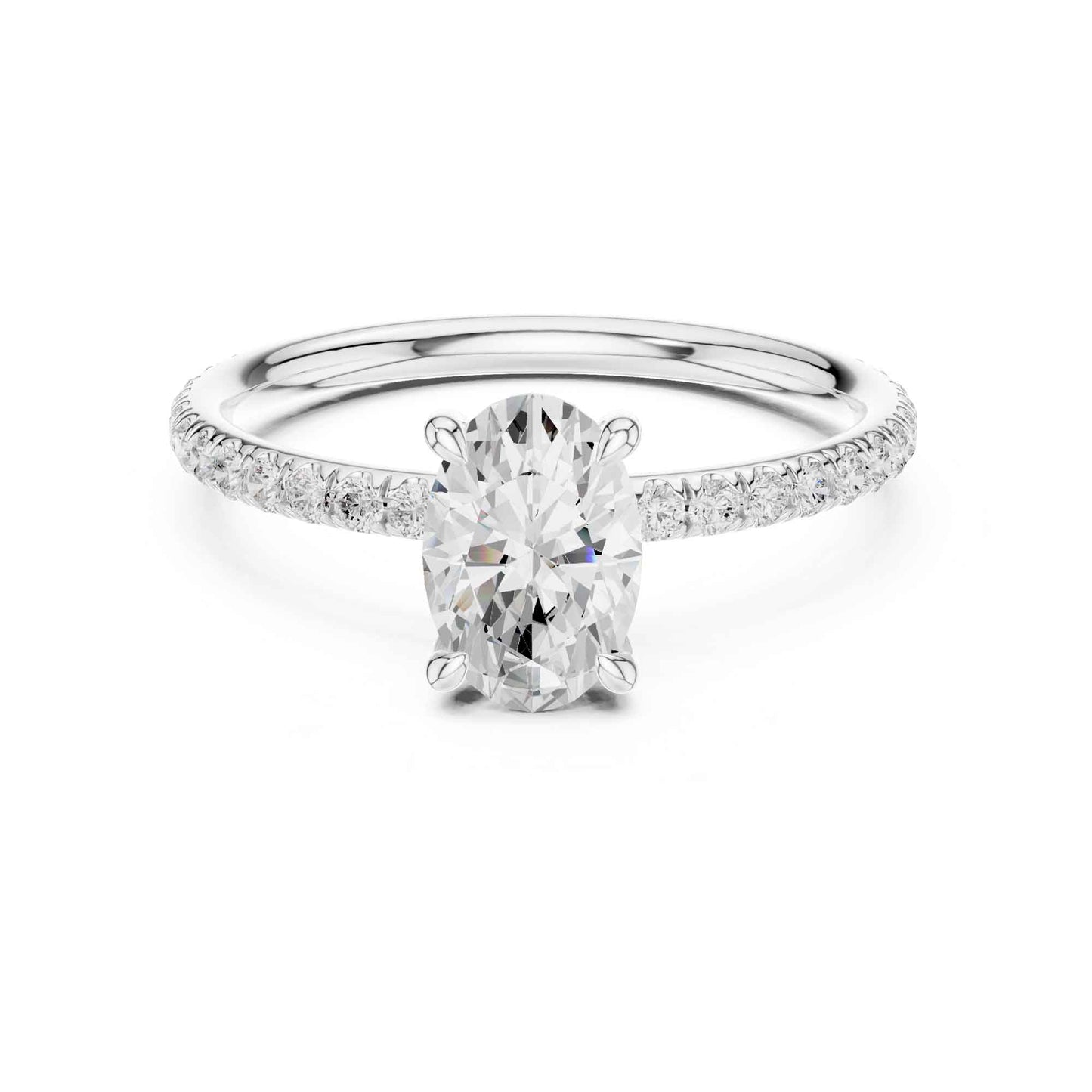 1 Carat Oval Cut Lab Grown Diamond Engagement Ring with Pavé Band
