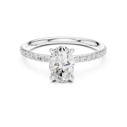 1 Carat Oval Cut Lab Grown Diamond Engagement Ring with Pavé Band
