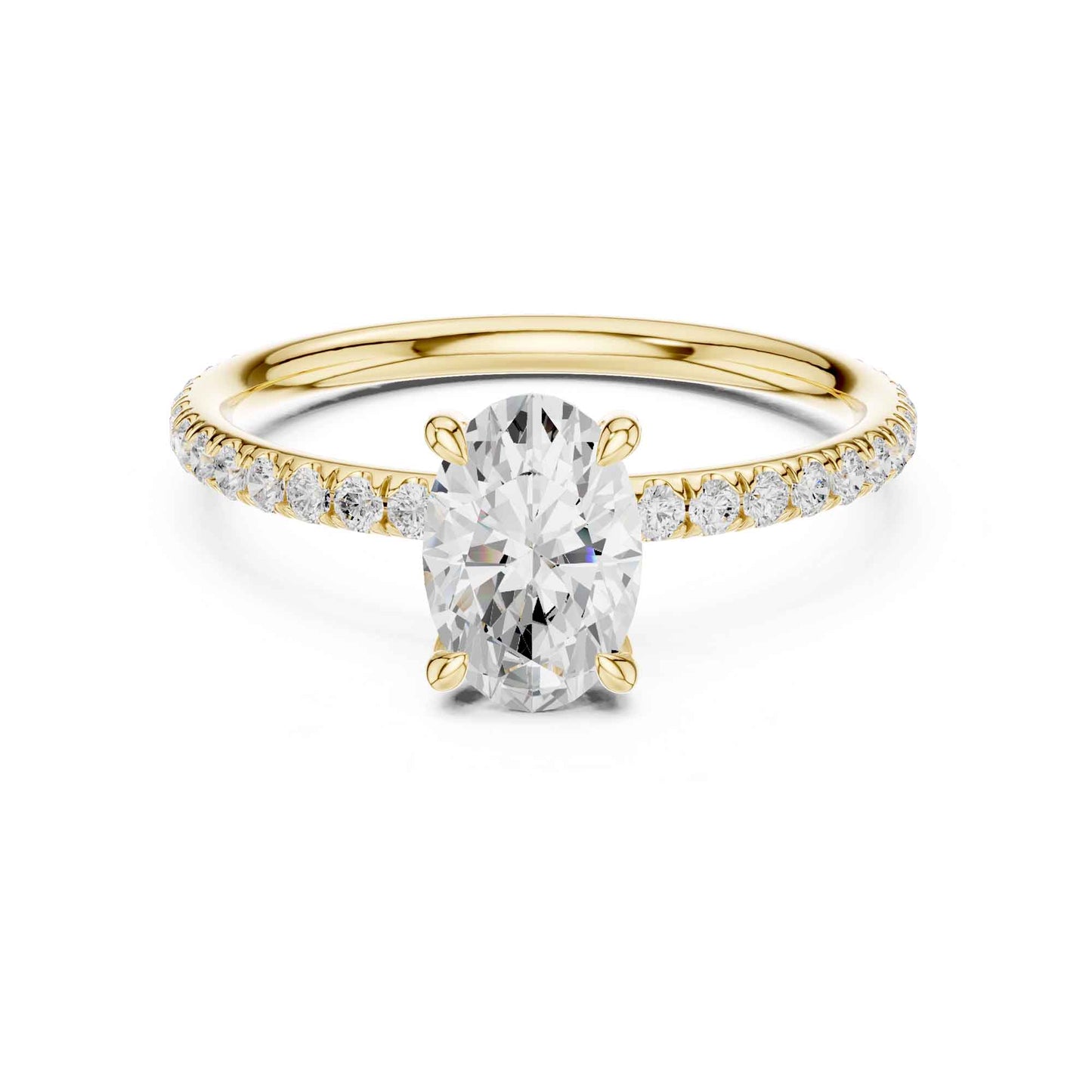 1 Carat Oval Cut Lab Grown Diamond Engagement Ring with Pavé Band