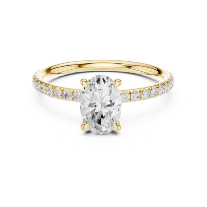 1 Carat Oval Cut Lab Grown Diamond Engagement Ring with Pavé Band