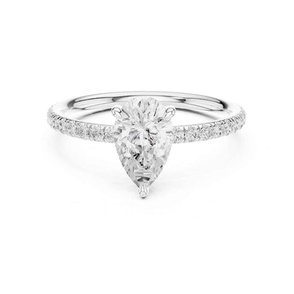 1 Carat Pear Shape Diamond Engagement Ring with Pavé Side Diamonds