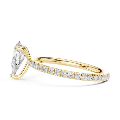 1 Carat Pear Shape Diamond Engagement Ring with Pavé Side Diamonds