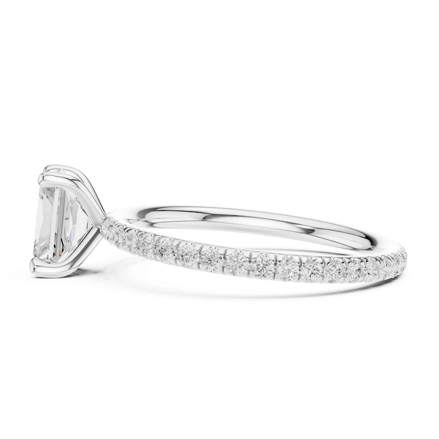 1 Carat Radiant Cut Lab Grown Diamond Engagement Ring with Pavé Band