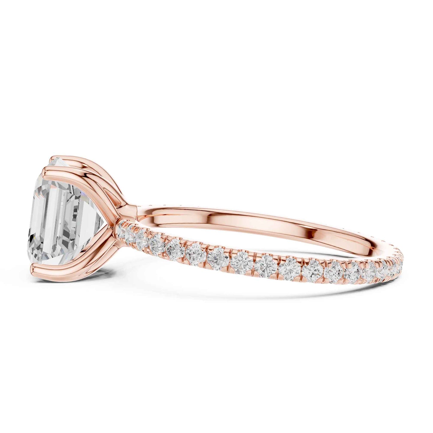 2.5 Carat Square Asscher Cut Lab Grown Diamond Ring with Pavé Setting