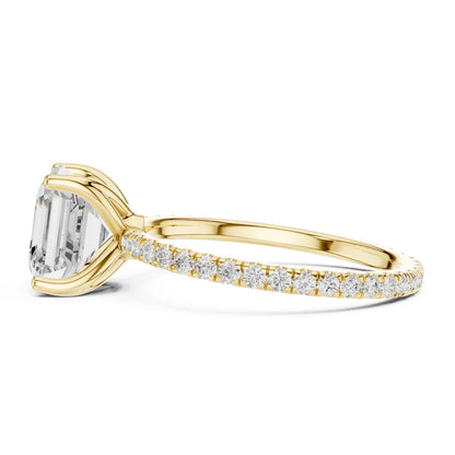 2.5 Carat Square Asscher Cut Lab Grown Diamond Ring with Pavé Setting
