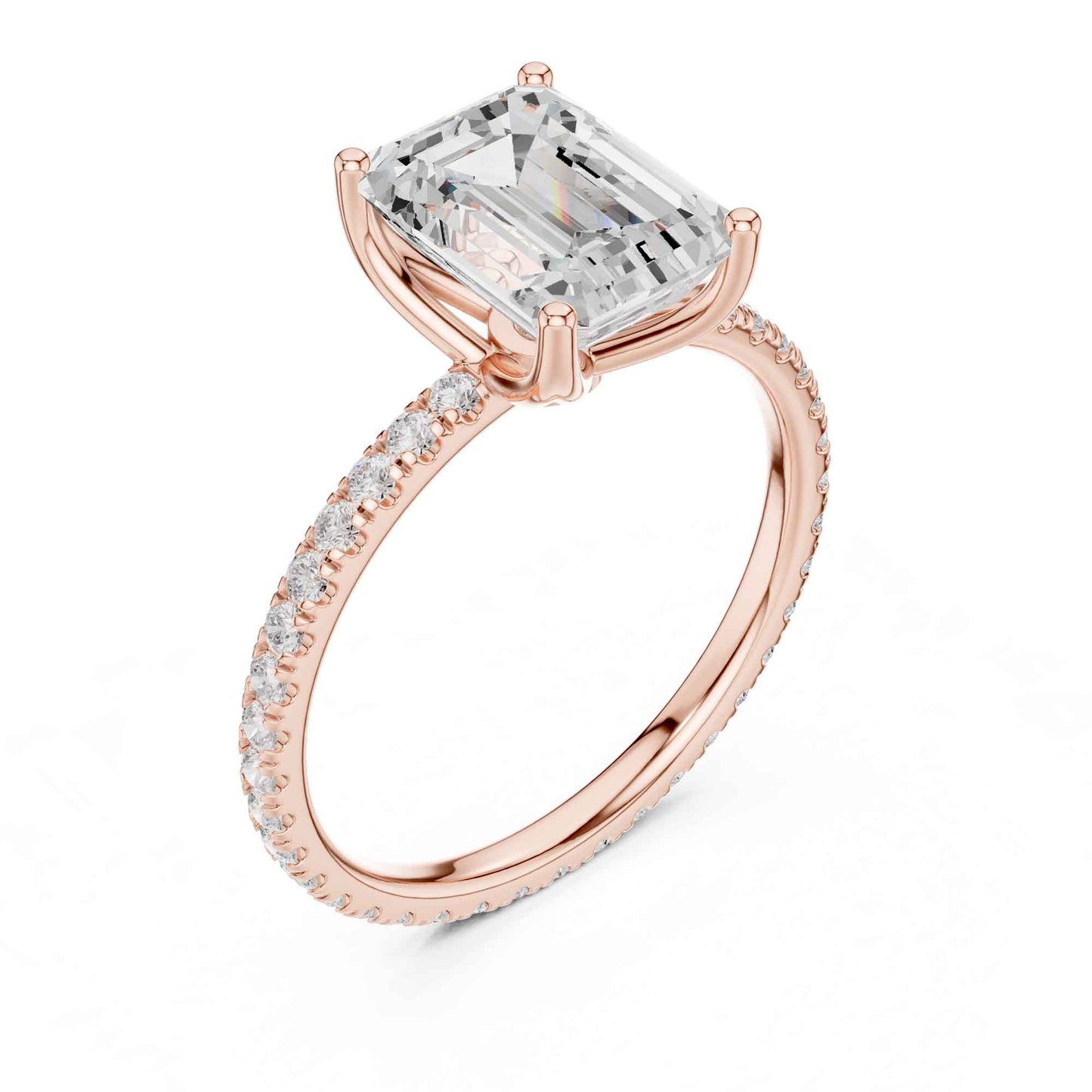2.5 Carat Emerald Shape Lab Grown Diamond Engagement Ring with Pavé Band