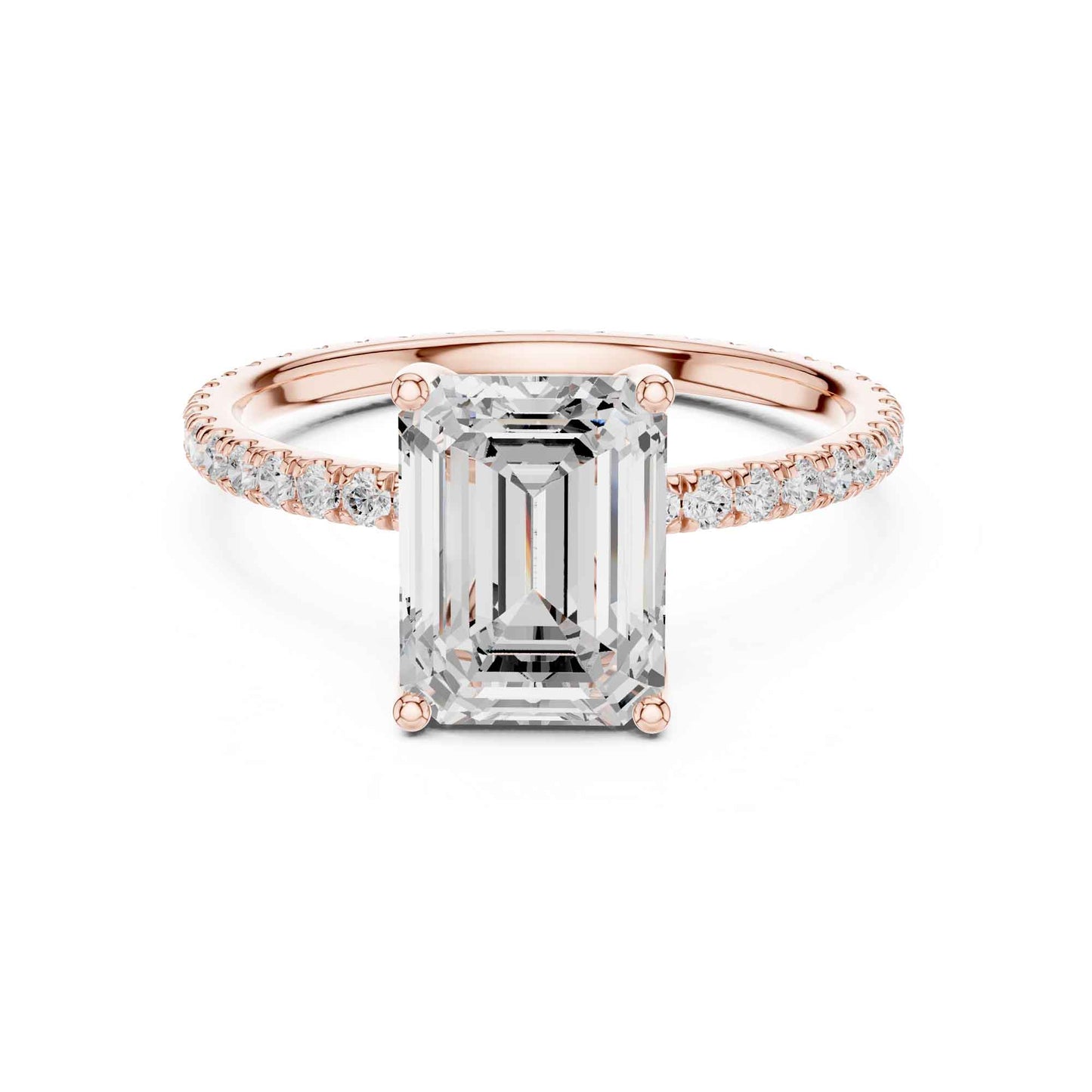 2.5 Carat Emerald Shape Lab Grown Diamond Engagement Ring with Pavé Band