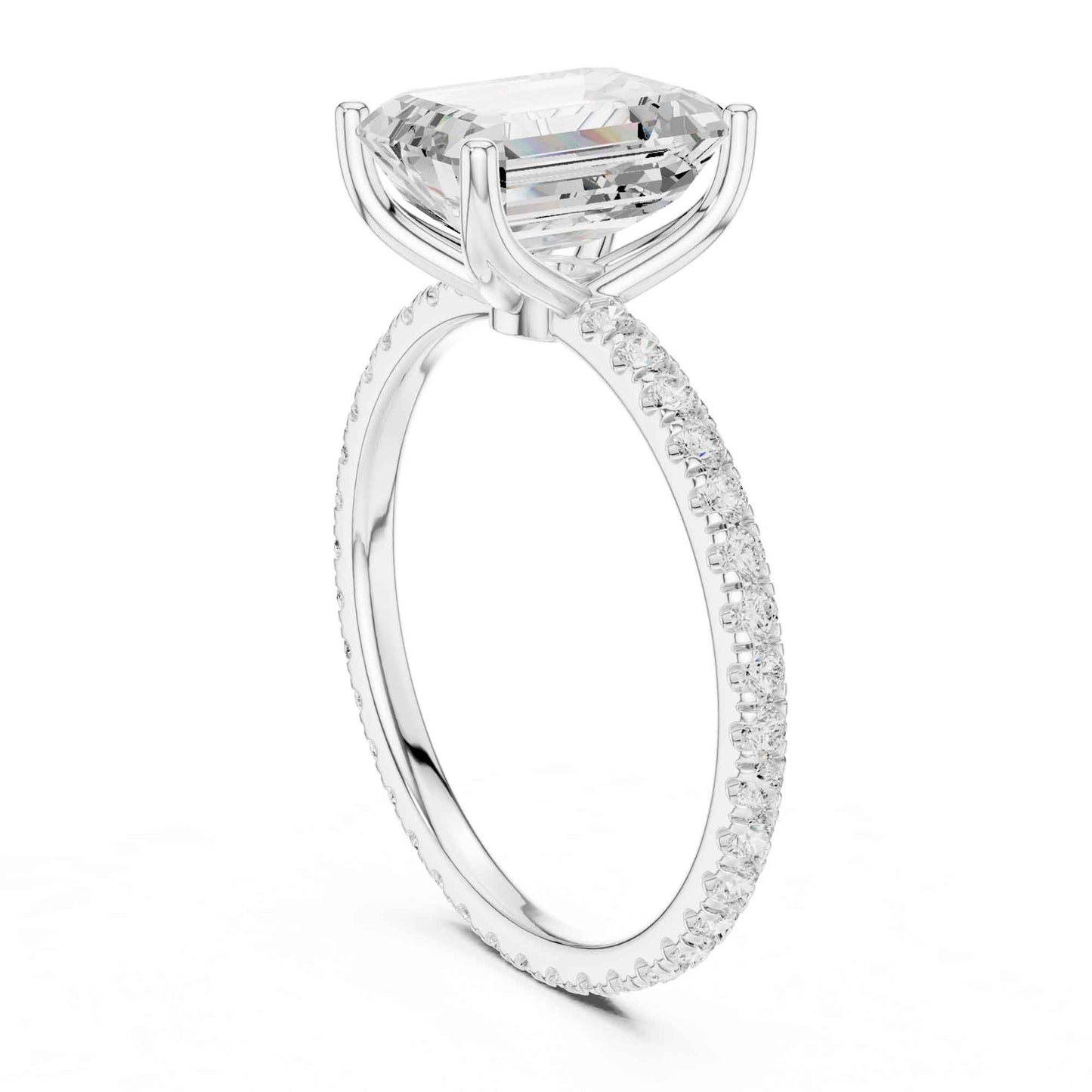 2.5 Carat Emerald Shape Lab Grown Diamond Engagement Ring with Pavé Band