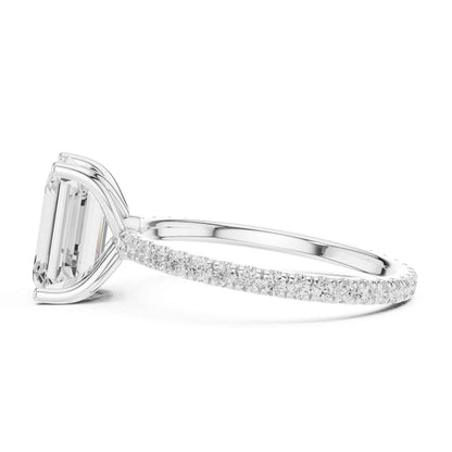 2.5 Carat Emerald Shape Lab Grown Diamond Engagement Ring with Pavé Band