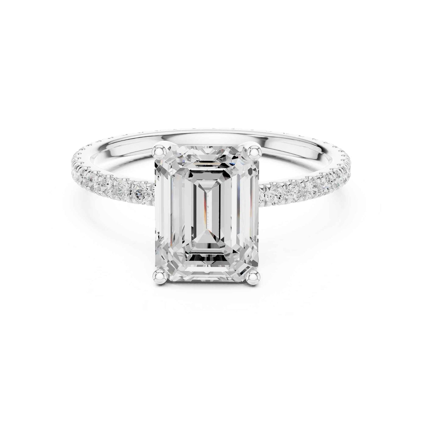 2.5 Carat Emerald Shape Lab Grown Diamond Engagement Ring with Pavé Band