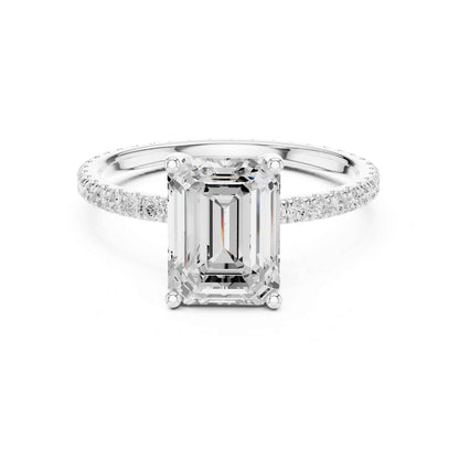 2.5 Carat Emerald Shape Lab Grown Diamond Engagement Ring with Pavé Band