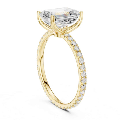 2.5 Carat Emerald Shape Lab Grown Diamond Engagement Ring with Pavé Band