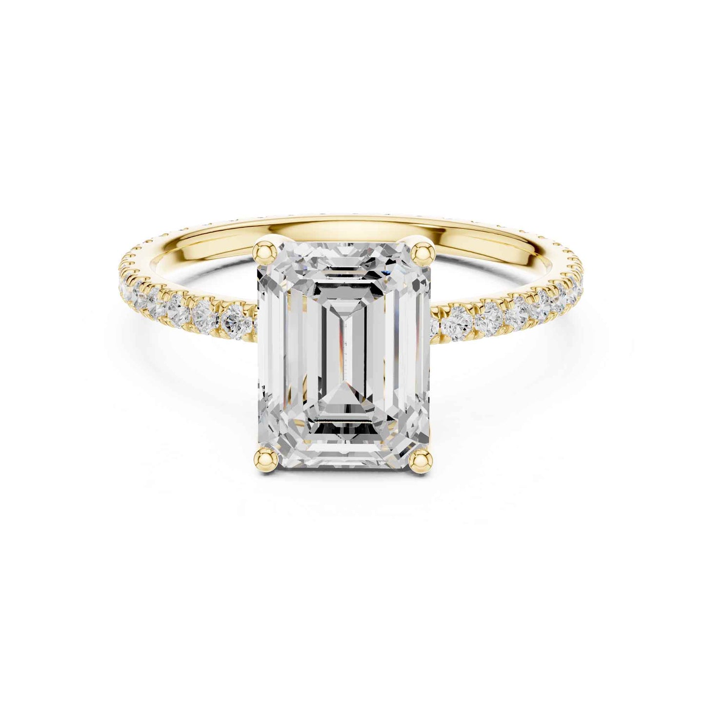 2.5 Carat Emerald Shape Lab Grown Diamond Engagement Ring with Pavé Band