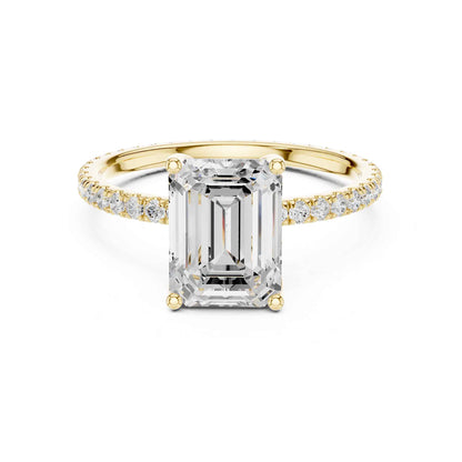 2.5 Carat Emerald Shape Lab Grown Diamond Engagement Ring with Pavé Band