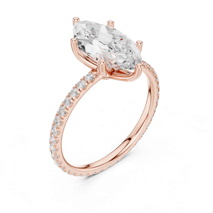 2.5 Carat Marquise Shape Lab Grown Diamond Engagement Ring with Pavé Band