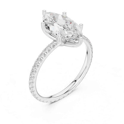 2.5 Carat Marquise Shape Lab Grown Diamond Engagement Ring with Pavé Band