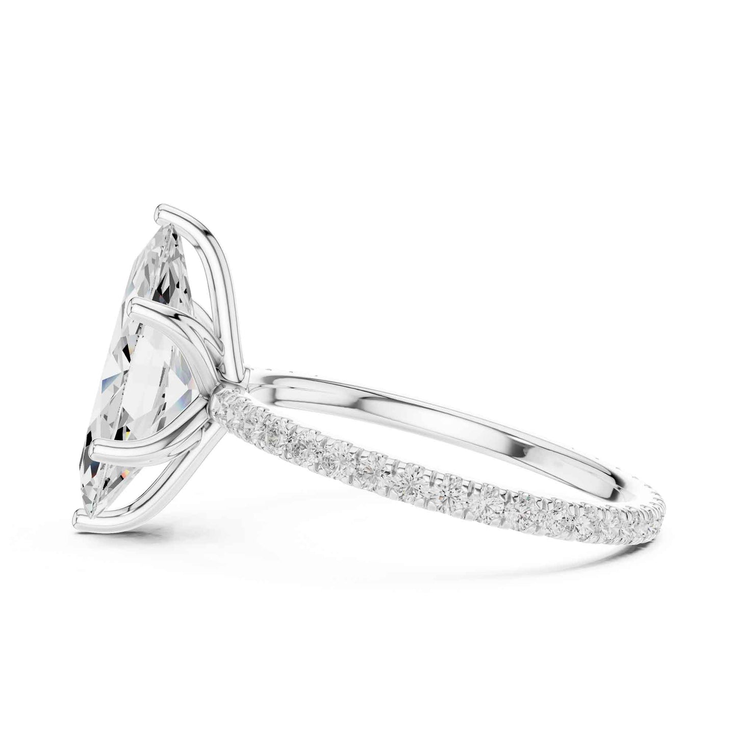 2.5 Carat Marquise Shape Lab Grown Diamond Engagement Ring with Pavé Band