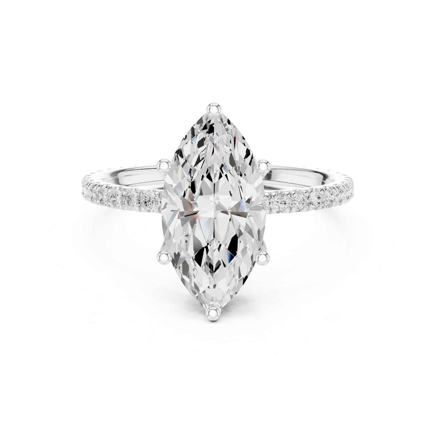 2.5 Carat Marquise Shape Lab Grown Diamond Engagement Ring with Pavé Band