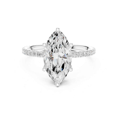 2.5 Carat Marquise Shape Lab Grown Diamond Engagement Ring with Pavé Band
