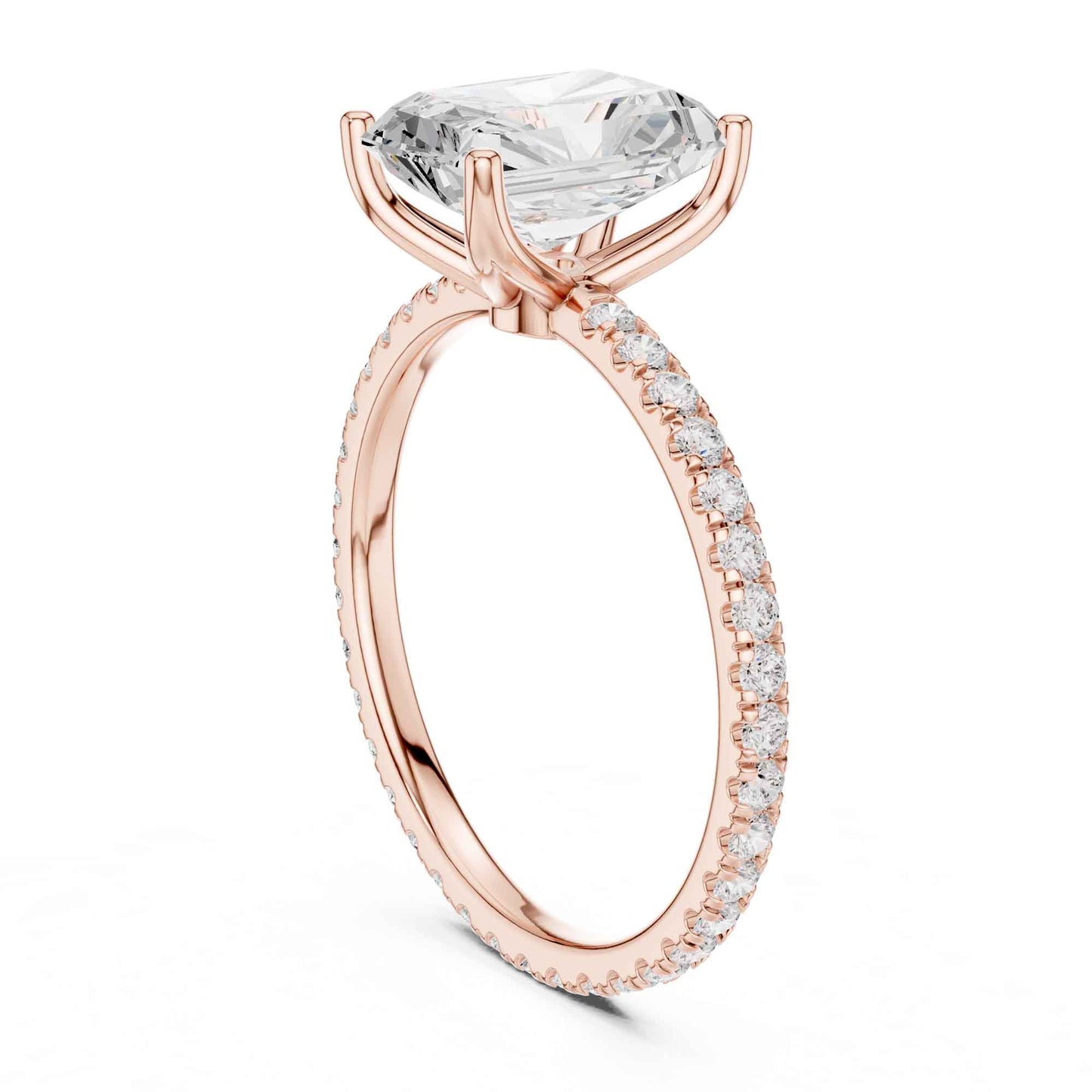 2.5 Carat Radiant Cut Lab Grown Diamond Engagement Ring with Pavé Band