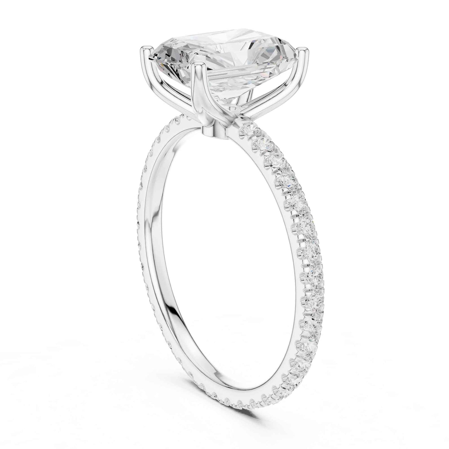 2.5 Carat Radiant Cut Lab Grown Diamond Engagement Ring with Pavé Band
