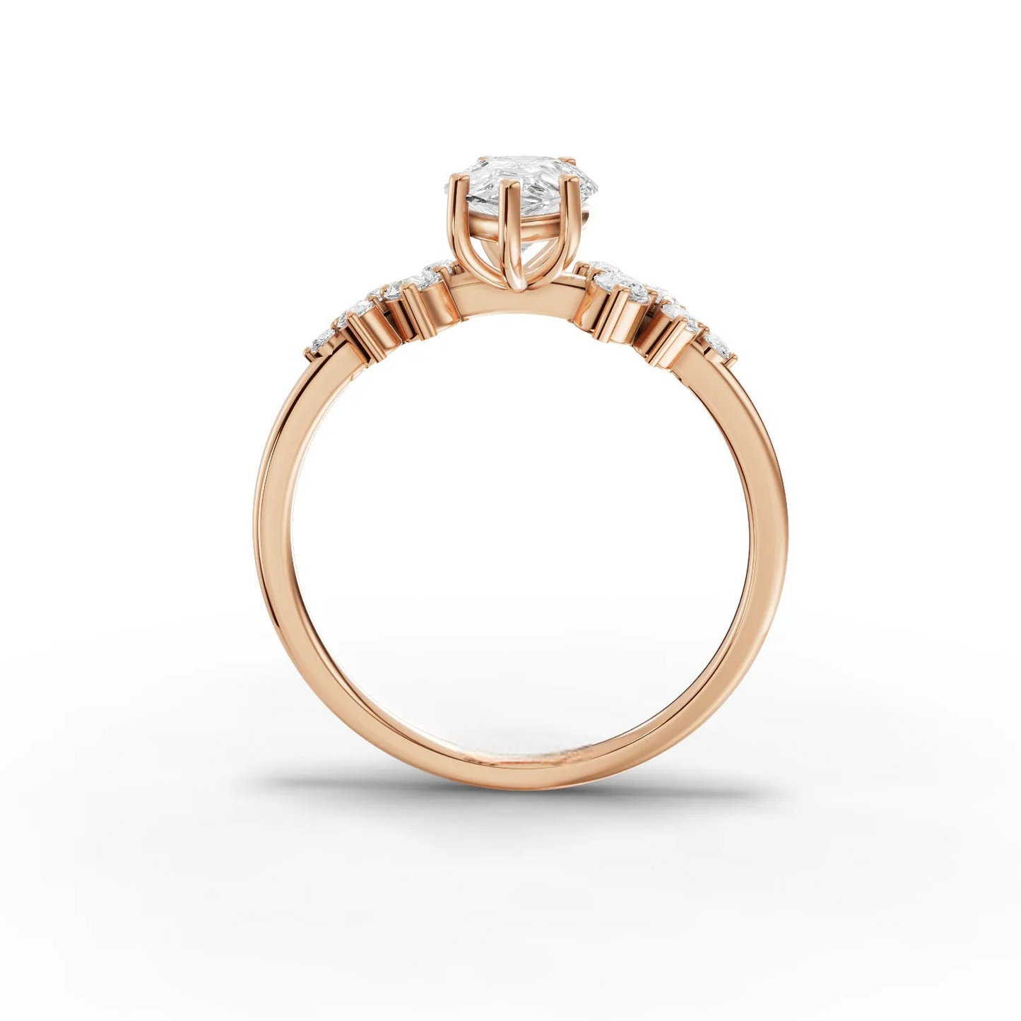 1.5 Carat Center Pear, Round Cut Moissanite Diamond Engagement Ring