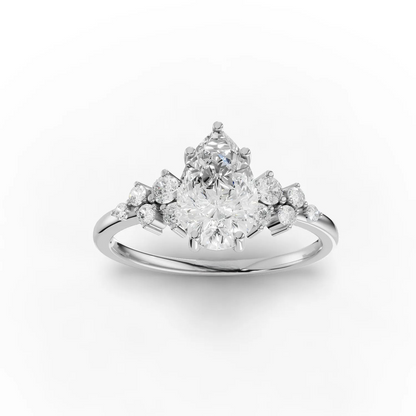 1.5 Carat Center Pear, Round Cut Moissanite Diamond Engagement Ring