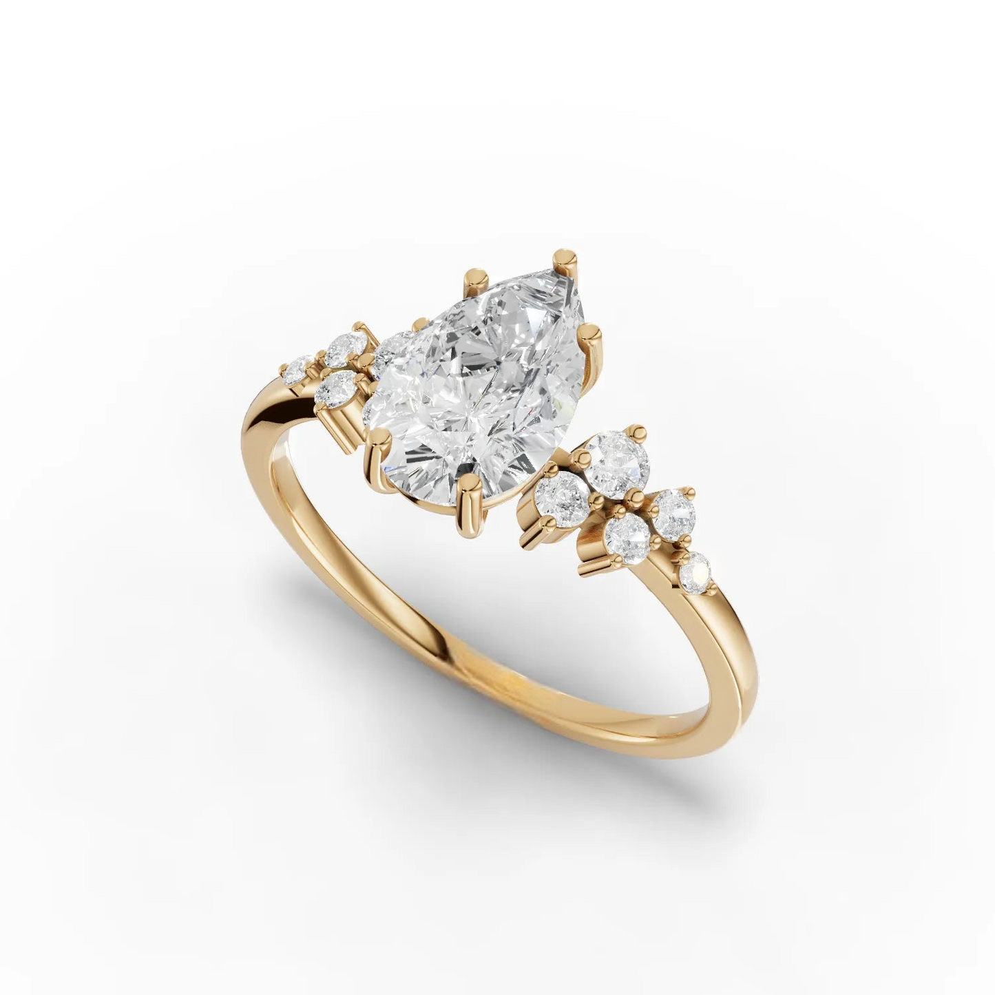 1.5 Carat Center Pear, Round Cut Moissanite Diamond Engagement Ring