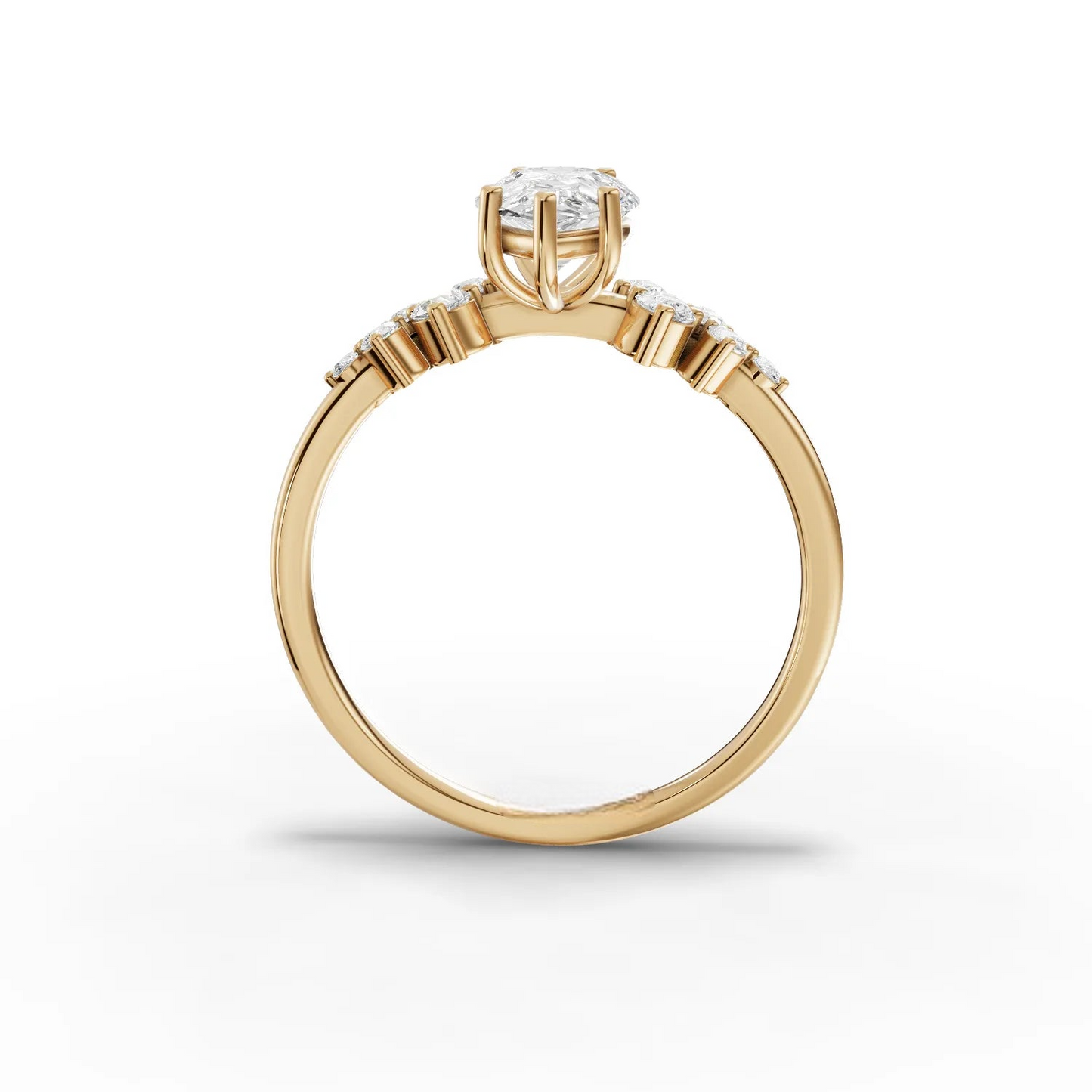 1.5 Carat Center Pear, Round Cut Moissanite Diamond Engagement Ring