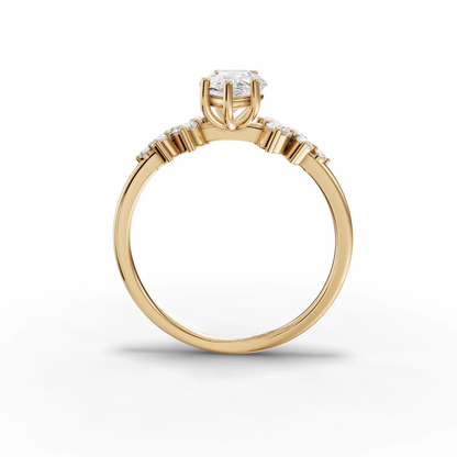 1.5 Carat Center Pear, Round Cut Moissanite Diamond Engagement Ring