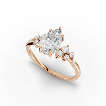 1.5 Carat Center Pear, Round Cut Moissanite Diamond Engagement Ring