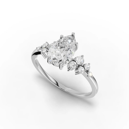 1.5 Carat Center Pear, Round Cut Moissanite Diamond Engagement Ring