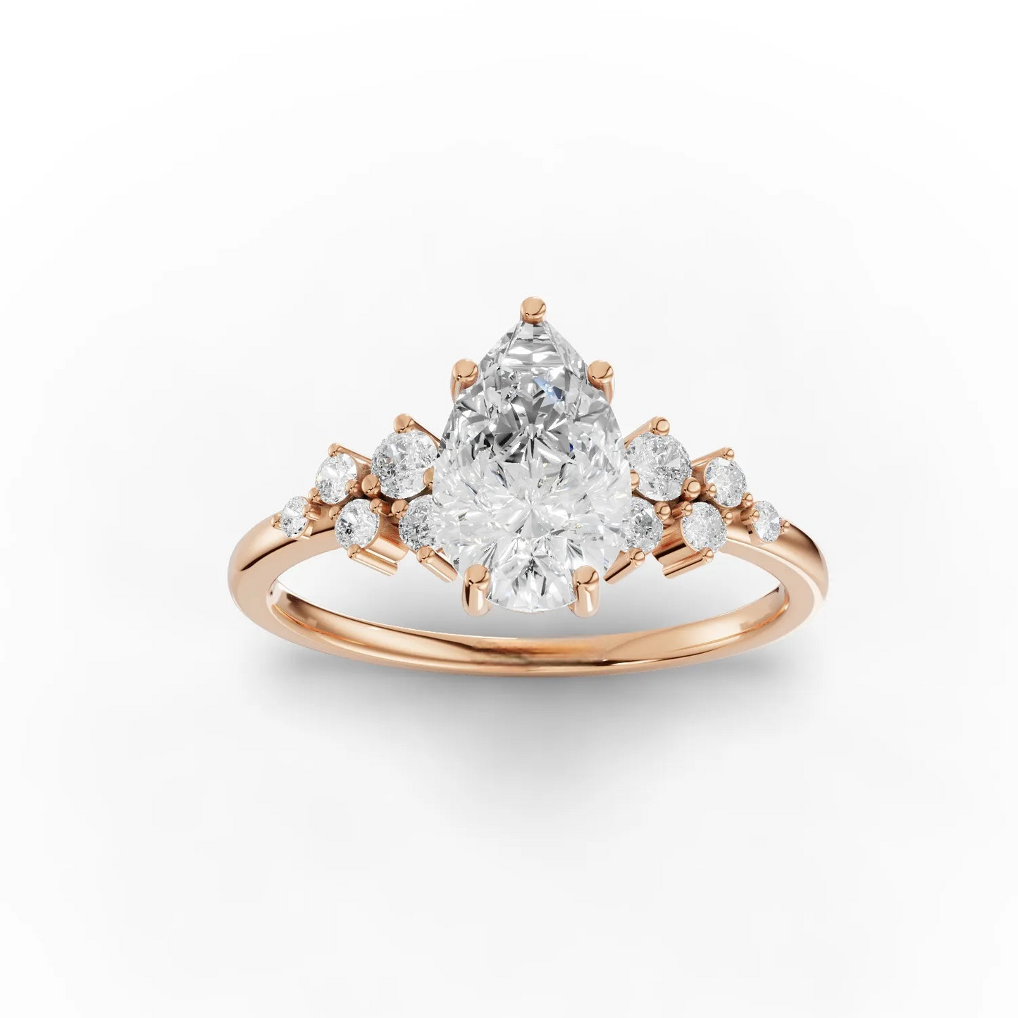 1.5 Carat Center Pear, Round Cut Moissanite Diamond Engagement Ring