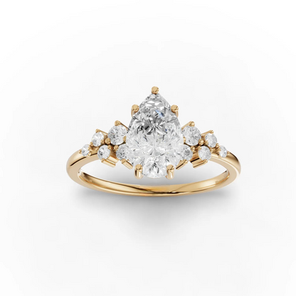 1.5 Carat Center Pear, Round Cut Moissanite Diamond Engagement Ring