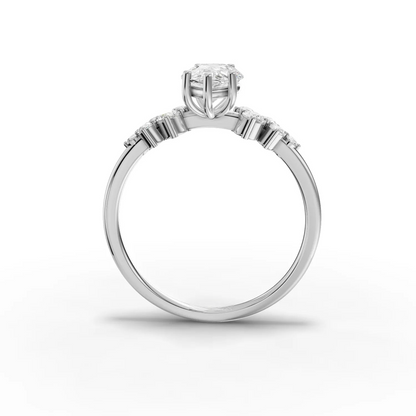 1.5 Carat Center Pear, Round Cut Moissanite Diamond Engagement Ring