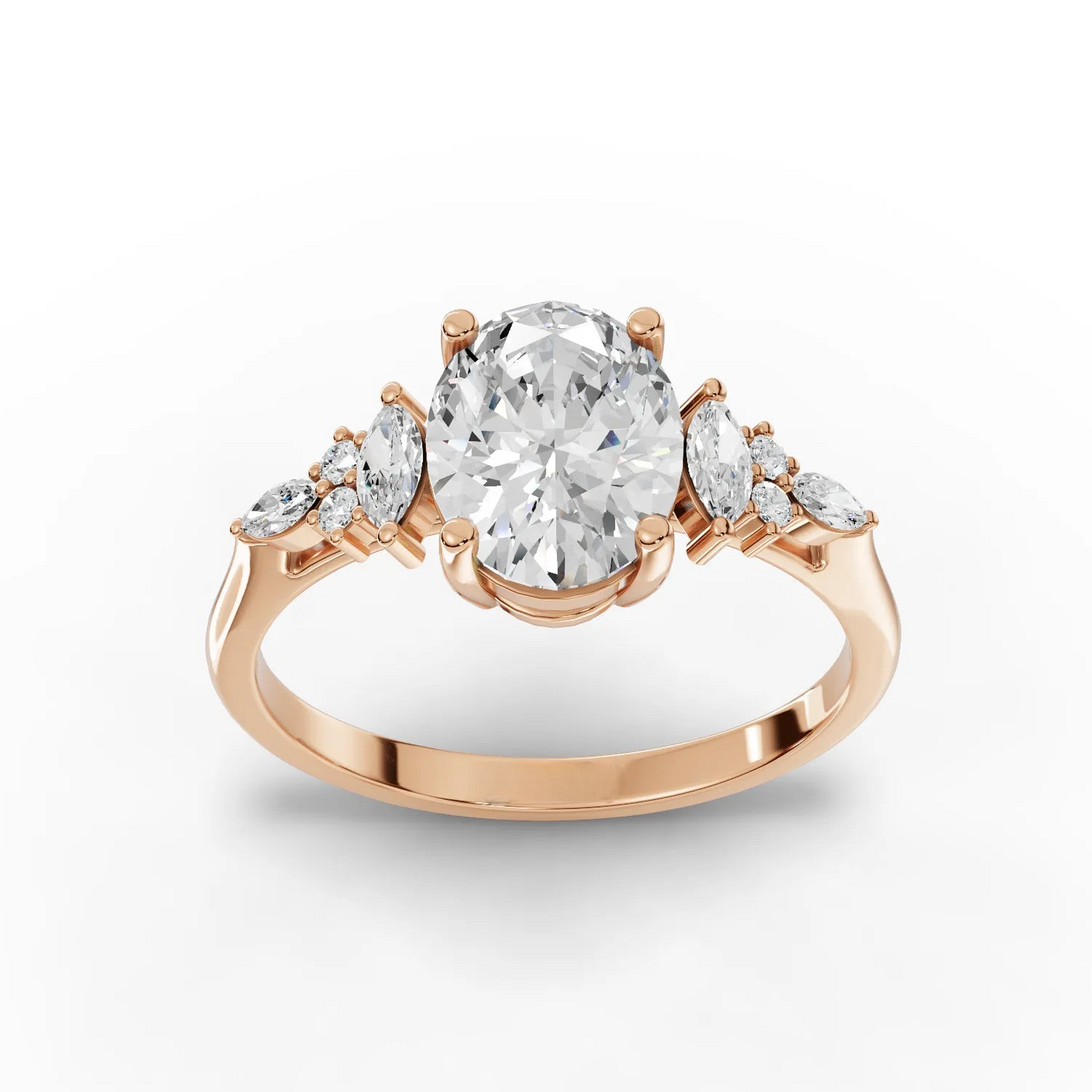 1.5 Carat Center Oval, Marquise Cut Moissanite Diamond Engagement Ring