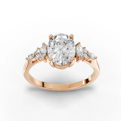 1.5 Carat Center Oval, Marquise Cut Moissanite Diamond Engagement Ring
