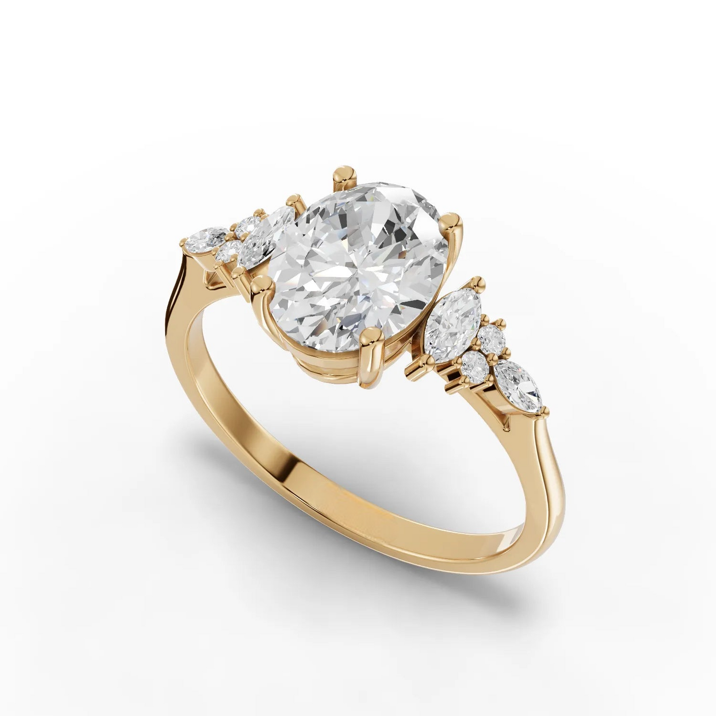 1.5 Carat Center Oval, Marquise Cut Moissanite Diamond Engagement Ring