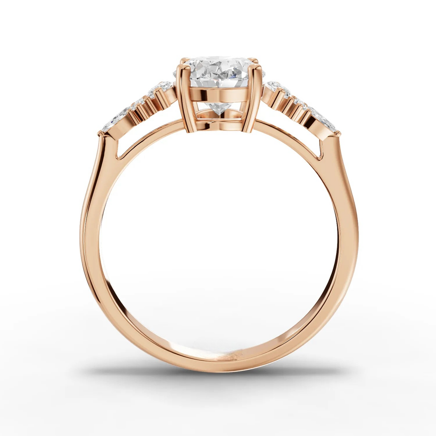 1.5 Carat Center Oval, Marquise Cut Moissanite Diamond Engagement Ring