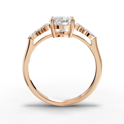 1.5 Carat Center Oval, Marquise Cut Moissanite Diamond Engagement Ring